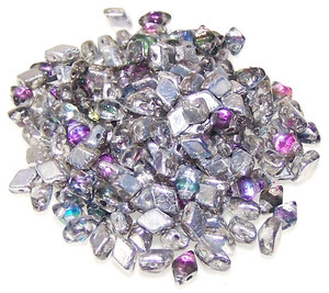 MINI DiamonDuo 2-Hole Czech Glass 4x6mm Beads - Prismatic Watermelon Punch