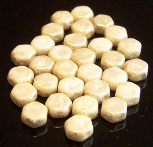 Czech Glass 6mm Honeycomb Hex 2-Hole Beads - Silver Splash Chalk