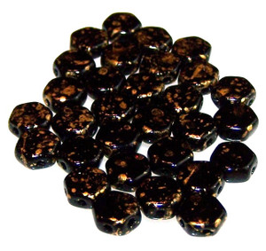 Czech Glass 6mm Honeycomb Hex 2-Hole Beads - Gold Splash Jet