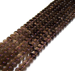 12x8mm Puff Rondelle Semiprecious Gemstone Beads - Smoky Quartz