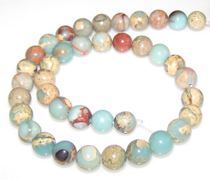 1 Strand of 10mm Round Semiprecious Gemstone Beads - Aqua Terra Jasper