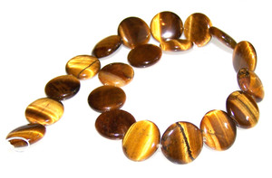 20mm Puff Coin Semiprecious Gemstone Beads - Natural Tiger Eye