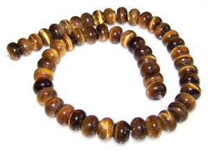 12x8mm Puff Rondelle Semiprecious Gemstone Beads - Natural Tiger Eye