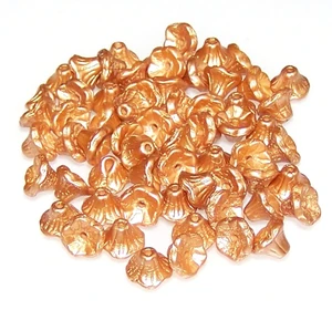 Czech Glass 7x5mm Flower Cup Beads - Alabaster Pastel Amber