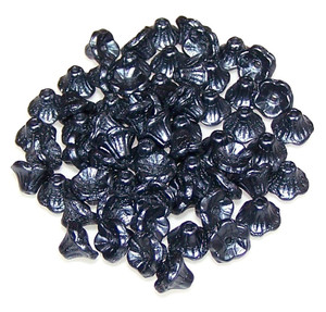 Czech Glass 7x5mm Flower Cup Beads - Alabaster Pastel Dark Grey