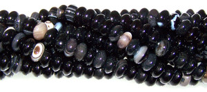 Black Striped Agate 8x5mm Puff Rondelle Semiprecious Gemstone Beads