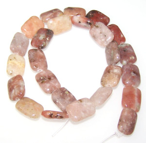 12x16mm Puff Rectangles Semiprecious Gemstone Beads - Red Plum Blossom Jasper