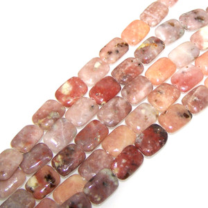Red Plum Blossom Jasper 12x16mm Puff Rectangles Semiprecious Gemstone Beads
