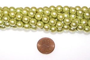 1 Strand of Czech Glass 8mm Pearl Beads - Olivine