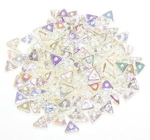 Czech Glass 4mm Tri-Beads - Crystal Green Rainbow