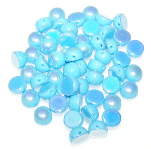 6mm Czech Glass 2-Hole Cabochon Beads - Turquoise Full Light AB