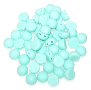 6mm Czech Glass 2-Hole Cabochon Beads - Light Jade Matted