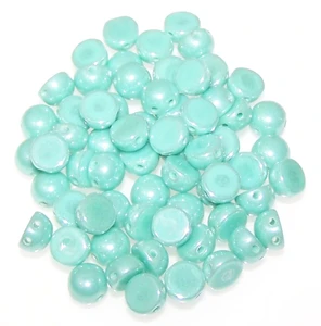 6mm Czech Glass 2-Hole Cabochon Beads - Light Jade Shimmer