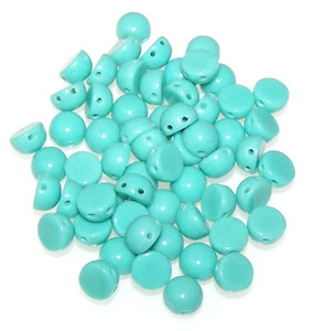 6mm Czech Glass 2-Hole Cabochon Beads - Green Turquoise