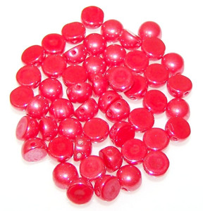 6mm Czech Glass 2-Hole Cabochon Beads - Opaque Red Shimmer