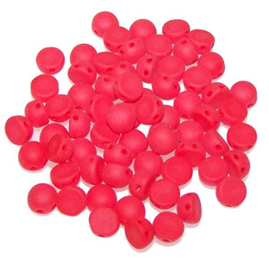 6mm Czech Glass 2-Hole Cabochon Beads - Opaque Red Matte