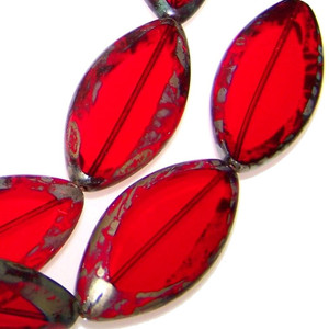 Czech Glass Table Cut Ruby Picasso 18x36mm Oval Beads