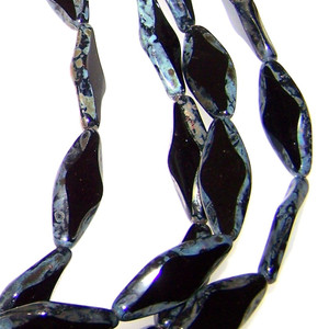 Czech Glass Table Cut Jet Travertine Dark 10x25mm Oval Beads
