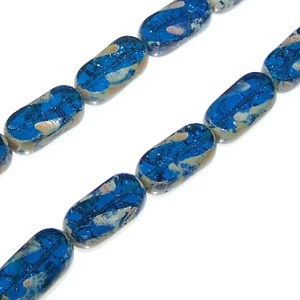 Capri Blue Picasso 19x10mm Czech Pressed Glassed Rectangle Beads