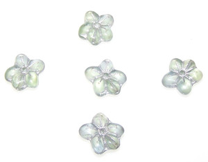 Czech Glass 14mm 5-Petal Pressed Flower Beads - Blue Green Silver Fire