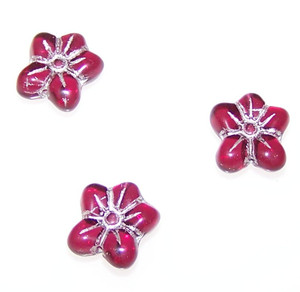 Czech Glass 14mm 5-Petal Pressed Flower Beads - Rose Silver Fire