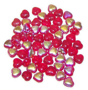 Czech Glass Heart Beads - Ruby AB