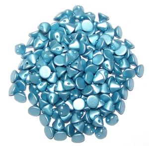 4mm Czech Glass Button Beads - Alabaster Metallic Aqua