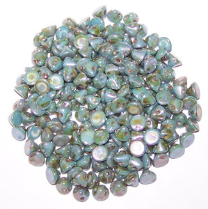 4mm Czech Glass Button Beads - Chalk White Blue Luster