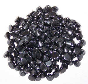 4mm Czech Glass Button Beads - Jet Vacuum Hematite Full