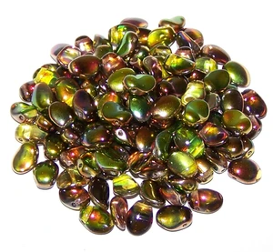 6x8mm Czech Glass Tulip Petal Beads - Crystal Magic Green