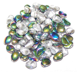 6x8mm Czech Glass Tulip Petal Beads - Crystal Vitrail