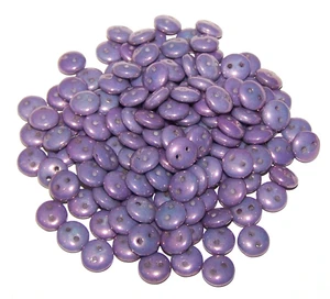 Czech 2-Hole 6mm Lentil Beads - Chalk White Lila Vega Luster