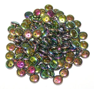 Czech 2-Hole 6mm Lentil Beads - Jet Vitrail Full