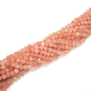 4mm Round Semiprecious Gemstone Beads - Pink Moonstone