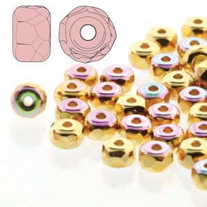 2.2x3mm Czech Glass Faceted Micro Spacers - 2Kt Gold Plated AB 2.2x3mm Czech Glass Faceted Micro Spacers - 2Kt Gold Plated AB