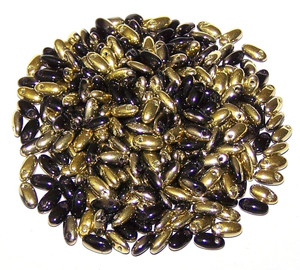 2.5x6mm Czech Glass Rizo Beads - Jet Amber