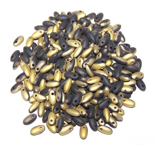 2.5x6mm Czech Glass Rizo Beads - Jet Amber Matte