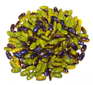2.5x6mm Czech Glass Rizo Beads - Lime Azuro