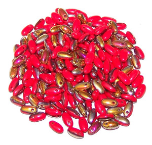 2.5x6mm Czech Glass Rizo Beads - Opaque Red Santander