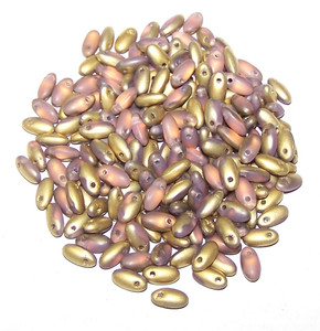 7.5 Grams of 2.5x6mm Czech Glass Rizo Beads - Opaque Rose Amber Matte