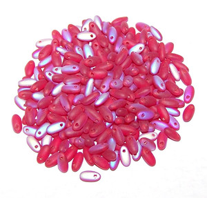 2.5x6mm Czech Glass Rizo Beads - Red AB Matte