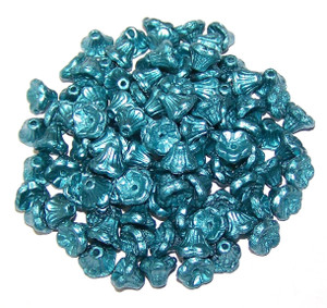 Czech Glass 7x5mm Flower Cup Beads - Alabaster Pastel Emerald