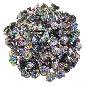 Czech Glass 7x5mm Flower Cup Beads - Jet Full Vitrail