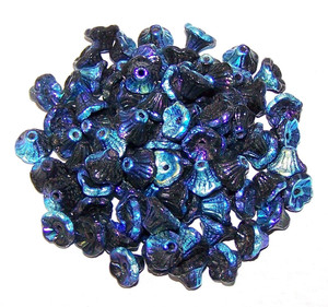 Czech Glass 7x5mm Flower Cup Beads - Jet Full AB