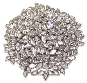 5 Grams of MINI GemDuo 2-Hole Czech Glass 4x6mm Beads - JET SILVER PASTE MATTE