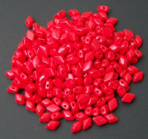 MINI GemDuo 2-Hole Czech Glass 4x6mm Beads - OPAQUE CORAL RED