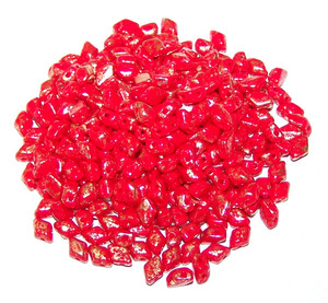 5 Grams of MINI GemDuo 2-Hole Czech Glass 4x6mm Beads - GOLD SPLASH OPAQUE CORAL RED