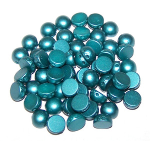 7.5 Grams of 6mm Czech Glass 2-Hole Cabochon Beads - Alabaster Pastel Emerald