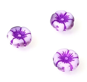 Czech Glass 12mm Hawaii Flower Beads - Opaque Chalk Purple Inlay Czech Glass 12mm Hawaii Flower Beads - Opaque Chalk Purple Inlay