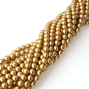 1 Strand of Czech Glass 6mm Pearl Beads - Gold 1 Strand of Czech Glass 6mm Pearl Beads - Gold